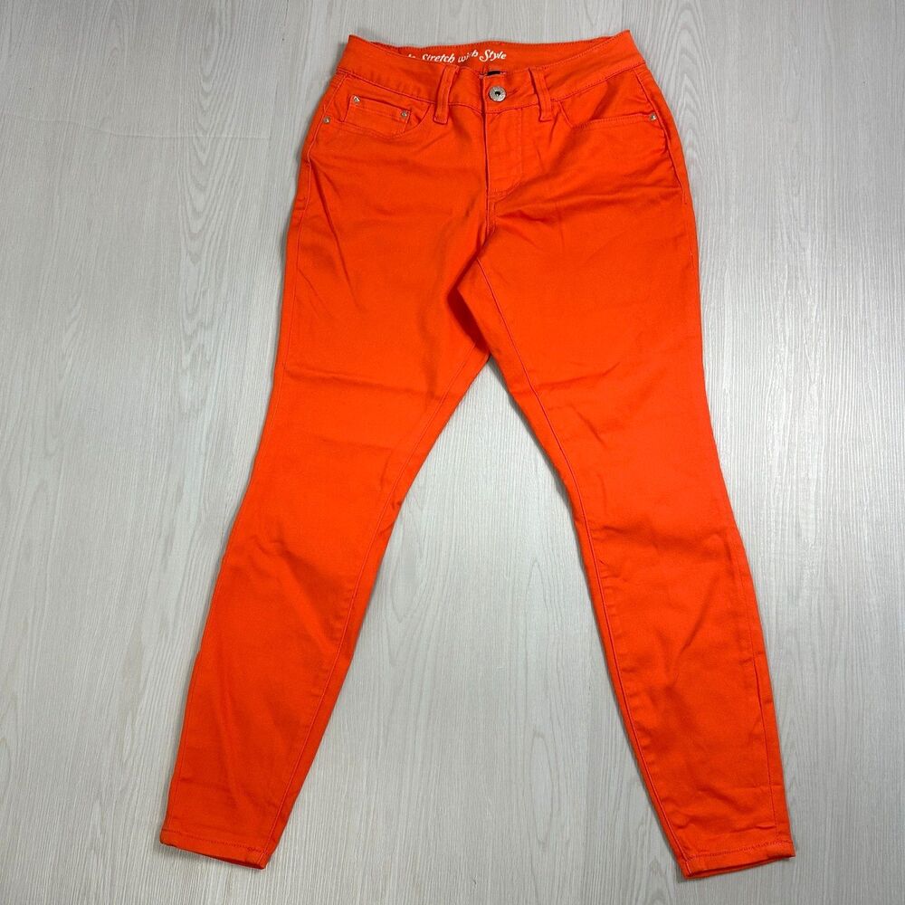 Signature Studio Women's Orange Skinny Cotton Blend Stretch Casual Jeans Size 4